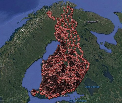 mapsontheweb:Map of every public sauna in Finland. public saunas in finland vs. furries in germany