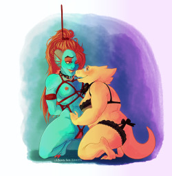 sinsational-sinnabon:  xxblood-red-ravenxx:  the 666 follower extravaganza concludes! Alphyne + Rope bondage was the second most voted for choice, so enjoy some fish+lizard wives  Yaaassss