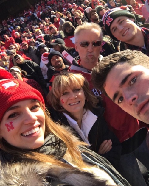 Sean O'Pry &amp; Sam Gradoville with her family at the games at the Memorial Stadium in Nebraska on 