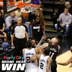 themiamiheat:  #HEATwin! @KingJames goes for 35 and 10 to lead Miami to a 98-96 Game 2 victory over the San Antonio Spurs!  The best-of-7 NBA Finals series is now tied 1-1 with Game 3 Tuesday night at home inside @AmericanAirlinesArena! #LETSGOHEAT!