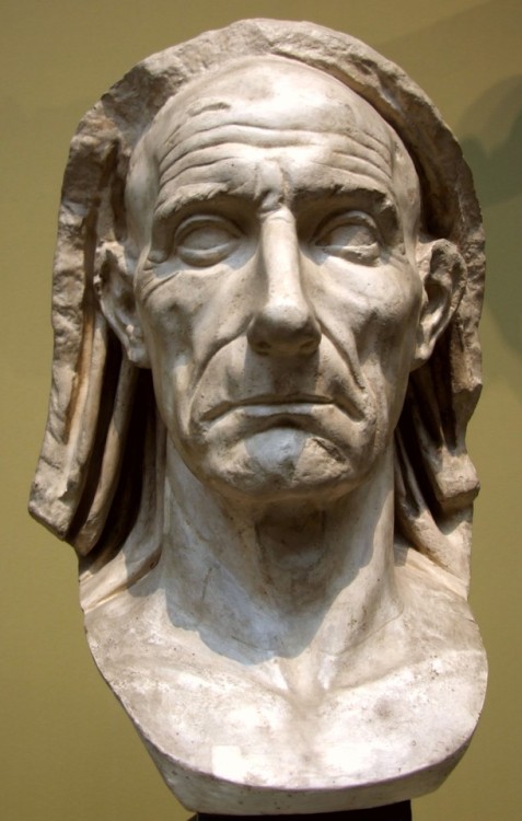 Roman marble sculpture of an unknown elderly man with covered head.  Artist unknown; mid-1st cent. B