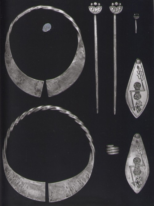 barbarianconspiracy:Brooches and Pictish symbol-inscribed plaques from a silver hoard found on Norri