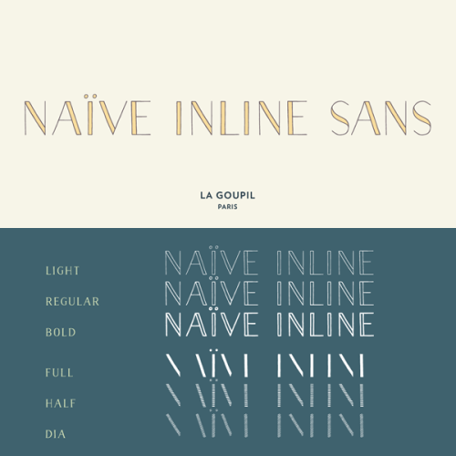 Naïve Inline Sans Font Family Today I want to introduce you to Naïve Inline Sans, the youngest offspring of French type foundry La Goupil Paris.
Buy the Naïve Inline Sans handwritten font family on MyFonts.com
Check out more about the Naïve Inline...