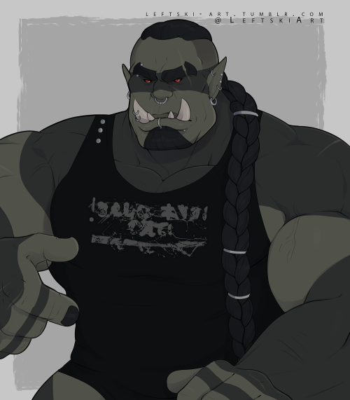 modern orc who plays drums in a metal band 