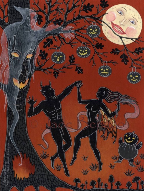 graveyarddirt:Moonlight Revelry, by Jade Goblin (via Etsy) A Halloween gift for Italics. We hang a c