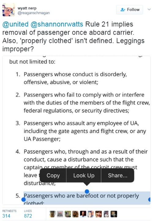 hustleinatrap:    United Airlines denied entry two teenage girls who were wearing leggings because a gate agent deemed their dress improper. They did not meet a dress code for special pass travelers, however, “regular customers” can wear them. The