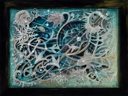 hideback:Star Map of the Flying Fish Constellation, mixed media on wood panel, 2017I draw out the sh