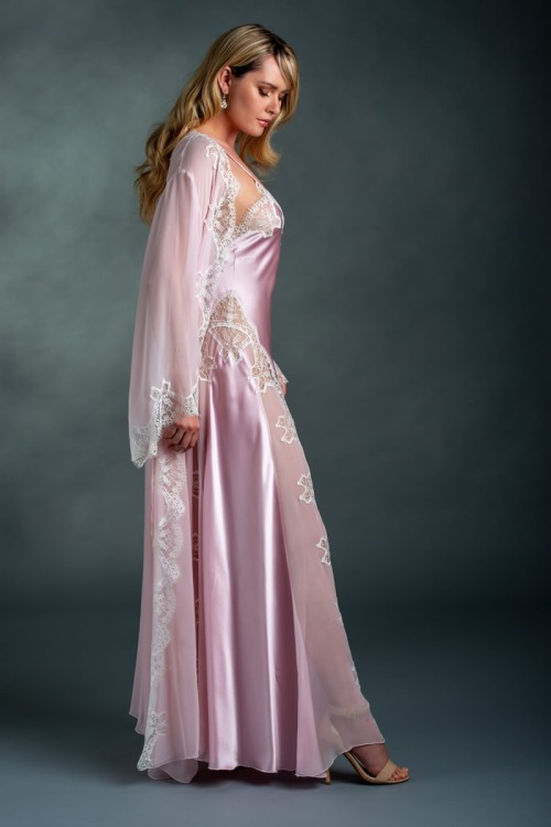 This gorgeous silky negligee set in pink looks divine