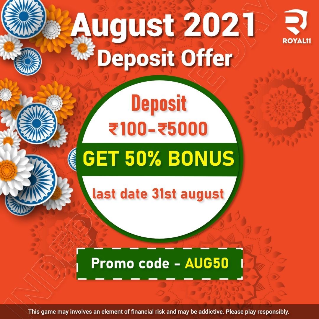 Royal11- August 2021 Deposit Offer
Royal11 is India’s eminent Fantasy Sports Platform where users can enjoy Cricket, Basketball, or Football and convert their chances into a winning stroke. Win your favorite game, make your team with your favorite...