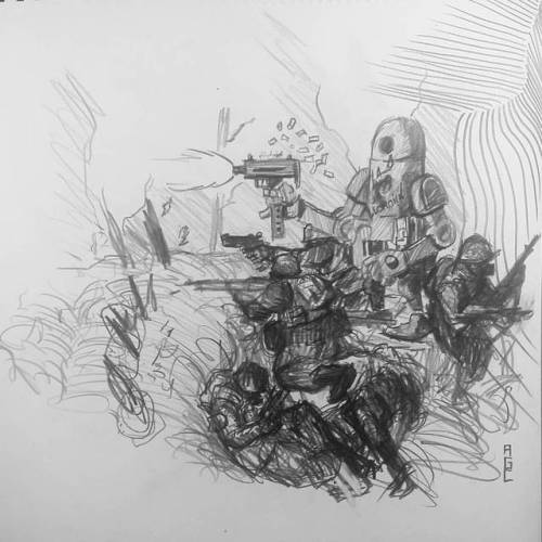 Sketching while digesting#wwr #world #war #robot #sketch #drawing #threea #3a #soldier #guns #infant