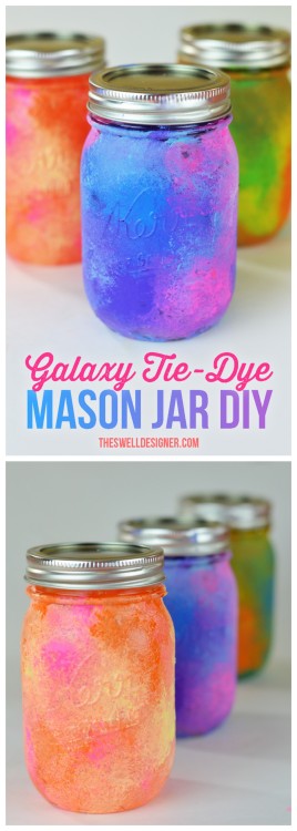 DIY Galaxy Mason JarsUse colorful acrylic paint to easily create colorful galaxy glass jars.Find thi