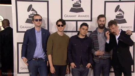 teamvampireweekend:Vampire Weekend with Ariel Rechtshaid on the red carpet at the 56th annual Grammy