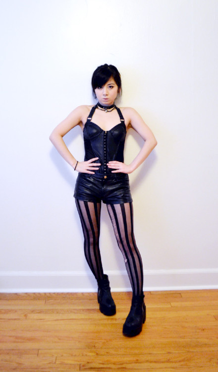 Lip Service: Desensitized Studded Halter DressUNIF: Rival BootsH&amp;M: pleather shorts
