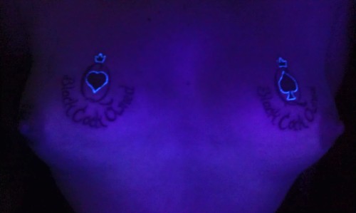 whiteslut4bbc:My tit tats r blacklight responsive too! I wanna get a pic under blacklight after they