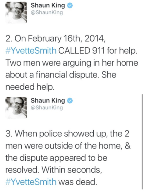 waroncops:  krxs10:  Texas Police Caught in Enormous Lie About Their Murder of Unarmed Mother Yvette Smith On February 16, 2014, Yvette Smith, a 47-year-old mother beloved by her family and community, was shot and killed on the spot by local police as