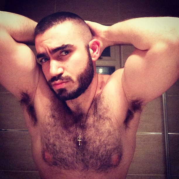 stratisxx: Sexy greek daddy and his hairy cock with all that extra foreskin. Would