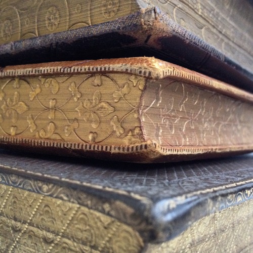 Old 19th century books with gauffered page edges .. Repeated patterns made using a heated tool