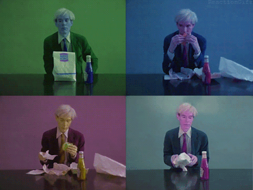 blondebrainpower:  Andy Warhol eating a Burger