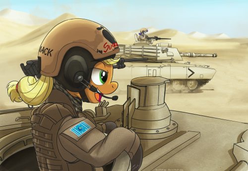ncmares:  artbybuckweiser:     “Mah Chi Is Mad Focused, Yo”  Alternate title: “How Applejack REALLY won the war.” Drew this after passing by @ncmares‘ page, for reasons.   Apple tanks are all we need! 