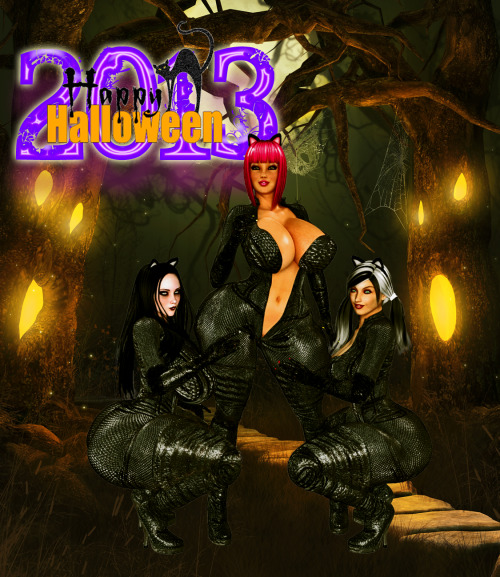 Happy HalloweenI just had to do this, and it just mad since to put Viola and Tiffany together with Lola. I got them a new catsuit for Hallowen and the look very sexyHere’s their theme song for this image youtu.be/wbcDR2DD0xcModel: Victoria 4Postwork