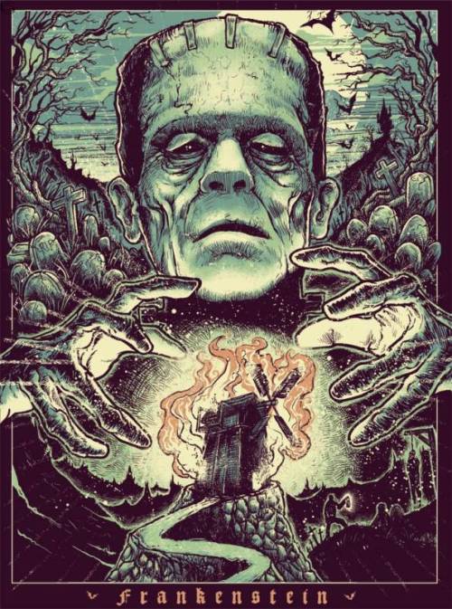 kogaionon:  Frankenstein by Godmachine / Facebook / Instagram / Twitter / Tumblr / Store 18" x 24" 5 color screen print, numbered edition of 50. Private commission, not for sale.  