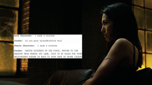 fadedtoblue:elektra natchios + text posts about fandom’s misogyny