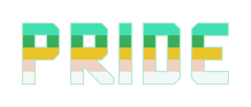 [image description: four block text banners of the word “pride” in a squared-off text, coloured in f