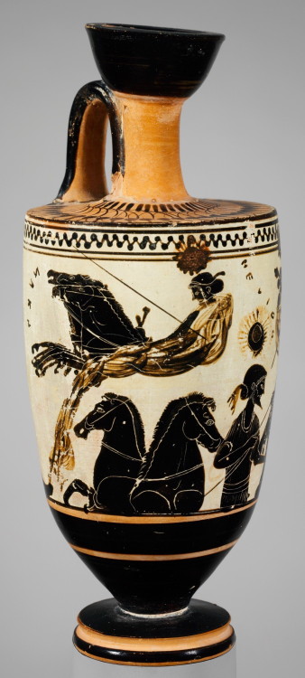 Four views of a white-ground lekythos. Attributed to the Sappho Painter. Greek (Attic), Archaic Peri