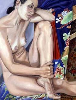 cg54kck:  Model With Blue Flowered Kimono Philip Pearlstein 