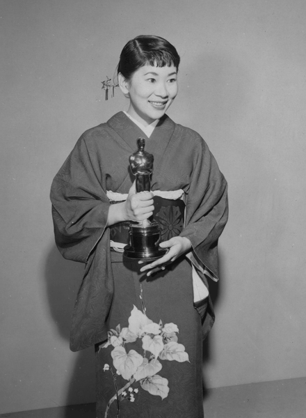 januarybryant:  Miyoshi Umeki with the Academy Award for Best Supporting Actress for her role in Say