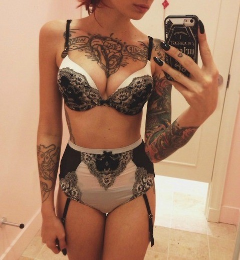 innocentlingerie:  Tattoos & Lingerie . Innocent But Sexy