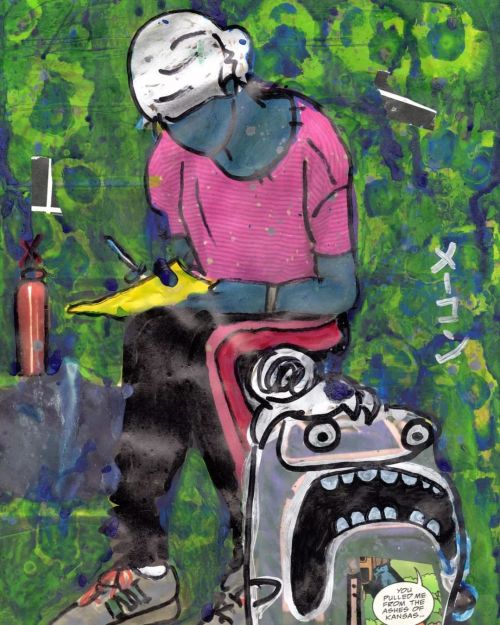“Isabel Creates a Trade War with Oz” SOLD Acrylic, oil pen, and collage elements on phot