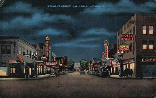 vintagelasvegas: Las Vegas postcard, c. 1940Illustration from a photo similar to this one. The grey 