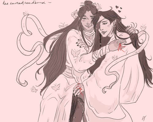 the-sacred-headband:They are soft, your honor. Hua Cheng wearing Xie Lian’s outer robe because reaso