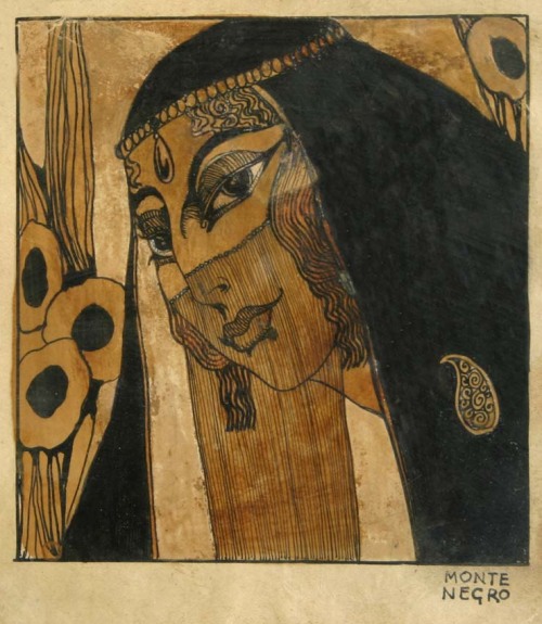 blastedheath:  Roberto Montenegro (Mexican, 1881-1968), Odalisca. Ink on paper, 14 x 12.5 cm.