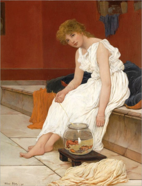 loumargi:classical-maiden-with-goldfish_oliver-rhys Oliver Rhys (British, 1854-1907)