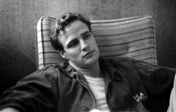 Happy birthday, Marlon! Marlon Brando, 1949 &amp; Marlon Brando goes for a stroll with his grandmother and her dog, 1949 photo: Ed Clark—Time &amp; Life Pictures/Getty Images