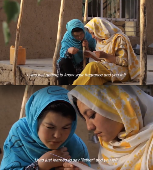 emiratizayn:  Aziza, an Afghan girl whose father was killed by the Taliban reads out a letter that her little sister wrote. - I Am A Girl (2013) 