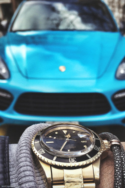 watchanish:  Moncler blue x Rolex gold x Porsche teal.Follow our instagram for more frequent updates! 