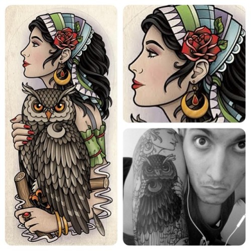 This is a gypsy owl half sleeve tattoo I designed for Matthew Robinson. #owl #owltattoo #owlgypsytattoo #gypsytattoo #samphillips #samphillipstattoo