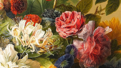 florealegiardini:A still life of peonies, roses, honeysuckle, poppies, a crown imperial, rhododendro
