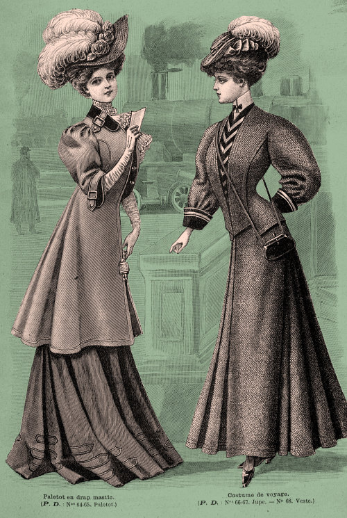La Mode illustrée, no. 21, 26 mai 1907, Paris. Paletot en drap mastic. Costume de voyage. Ville de P