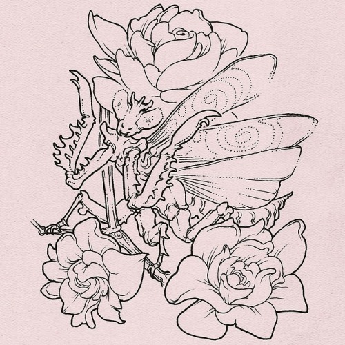 Tonight’s tattoo design: an orchid mantis in the gardenias