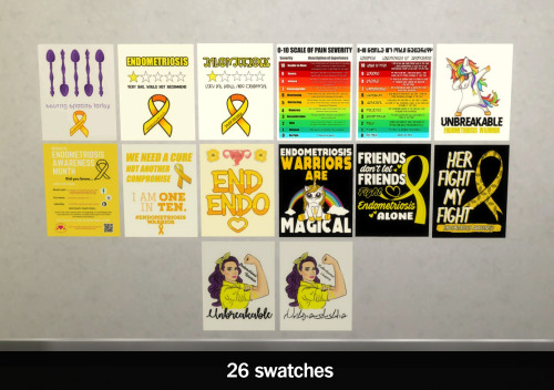  Endometriosis Awareness Posters Sims 4, base game compatibleI made these last month in preparation 