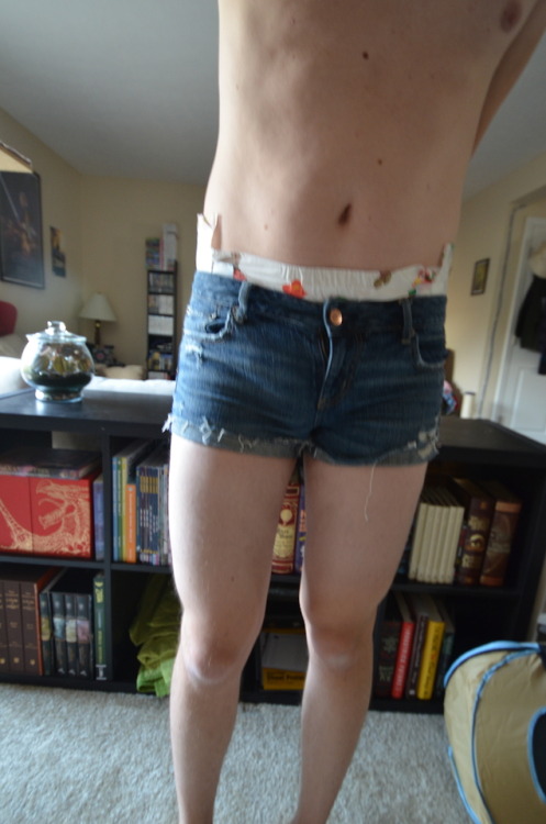 for-the-love-of-kink: Because really short shorts can’t do much to hide diapers, but they make