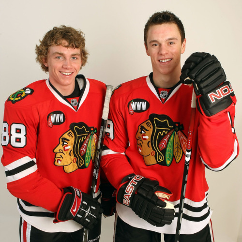 allthebros:nhlblackhawks: years ago today, Patrick Kane and Jonathan Toews took the ice in their fir