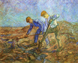 vincentvangogh-art:Two Peasants Diging (after Millet), 1889 Vincent van Gogh
