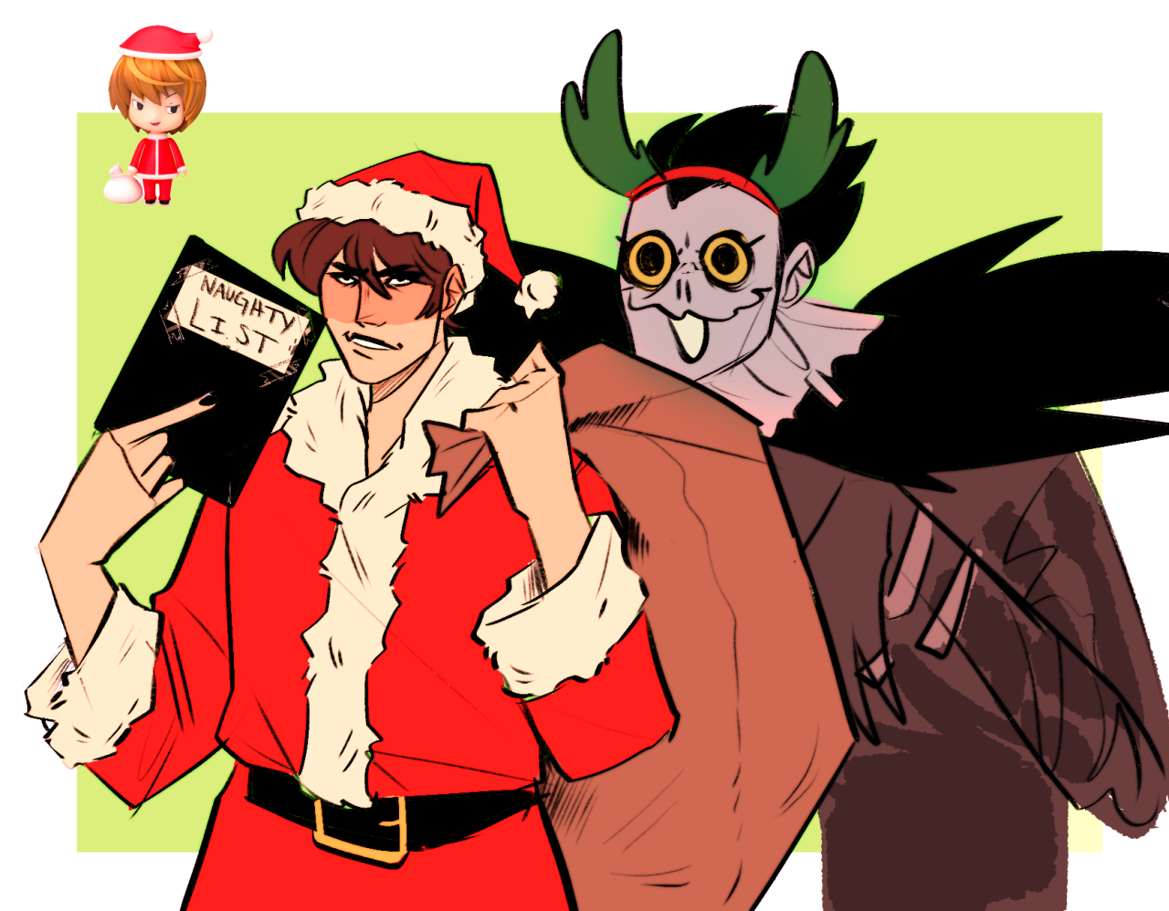 i dont normally draw christmas themed stuff but i couldnt stop thinking about the evil little santa light  he haunts me