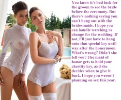 wannabelockedvirgin:  Your wife promised you sex after you were married…  Just not when 😱😱🔐