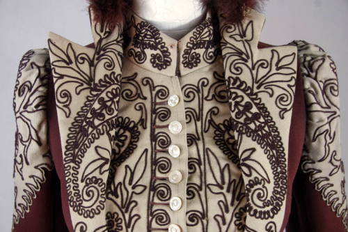 ephemeral-elegance:Machine Embroidered Jacket, ca. 1890sOwned by Jessie Mason Webbvia NDSU